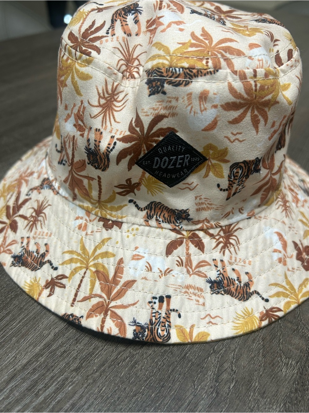Dozer Reversible Sun Summer Pool Kids' Beige Tropical Tiger Bucket Hat Beach Lak
